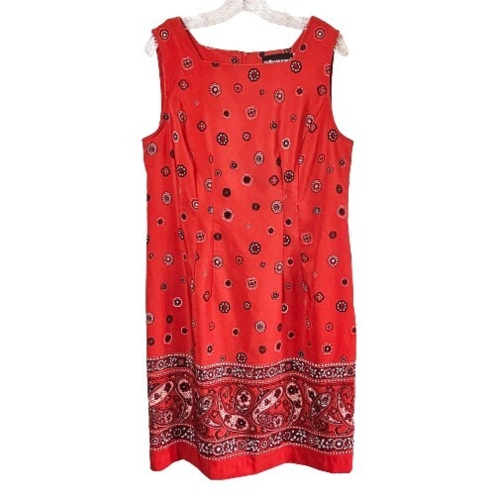 Sag Harbor Red Bandana Paisley Sleeveless Sheath Dress Large‎ Western Cowgirl
